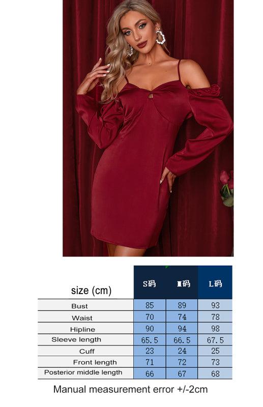 Women’s Silky Off The Shoulder Puffed Sleeve Mini Dress-TOPS / DRESSES-[Adult]-[Female]-2022 Online Blue Zone Planet