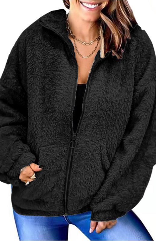 Women's Woolen Woolen Cardigan Coat-TOPS / DRESSES-[Adult]-[Female]-Black-S-Blue Zone Planet