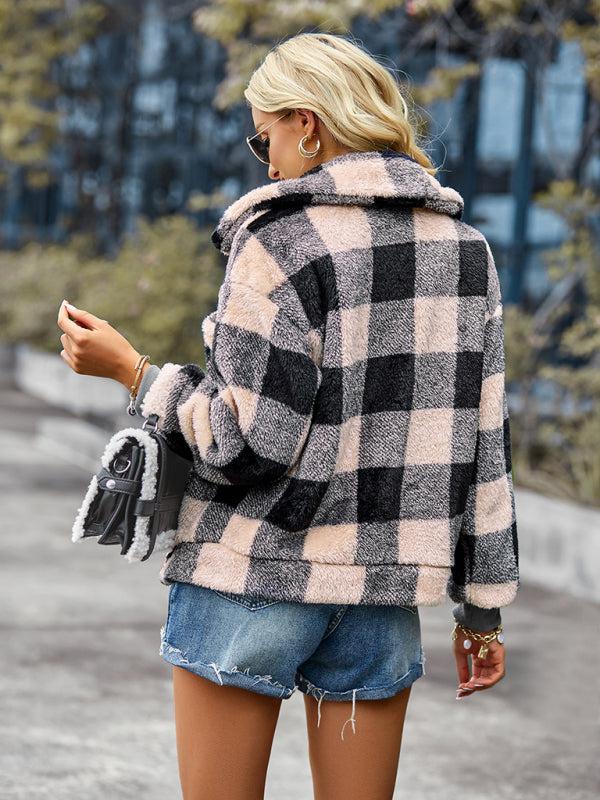 Women's fashion casual Plaid velvet jacket-TOPS / DRESSES-[Adult]-[Female]-Blue Zone Planet