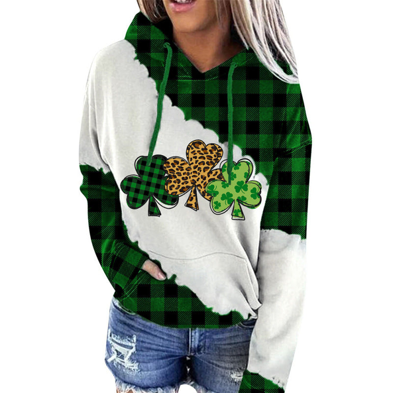 St. Patrick's Irish Day Hooded Color Block Long Sleeve Sweatshirt BLUE ZONE PLANET