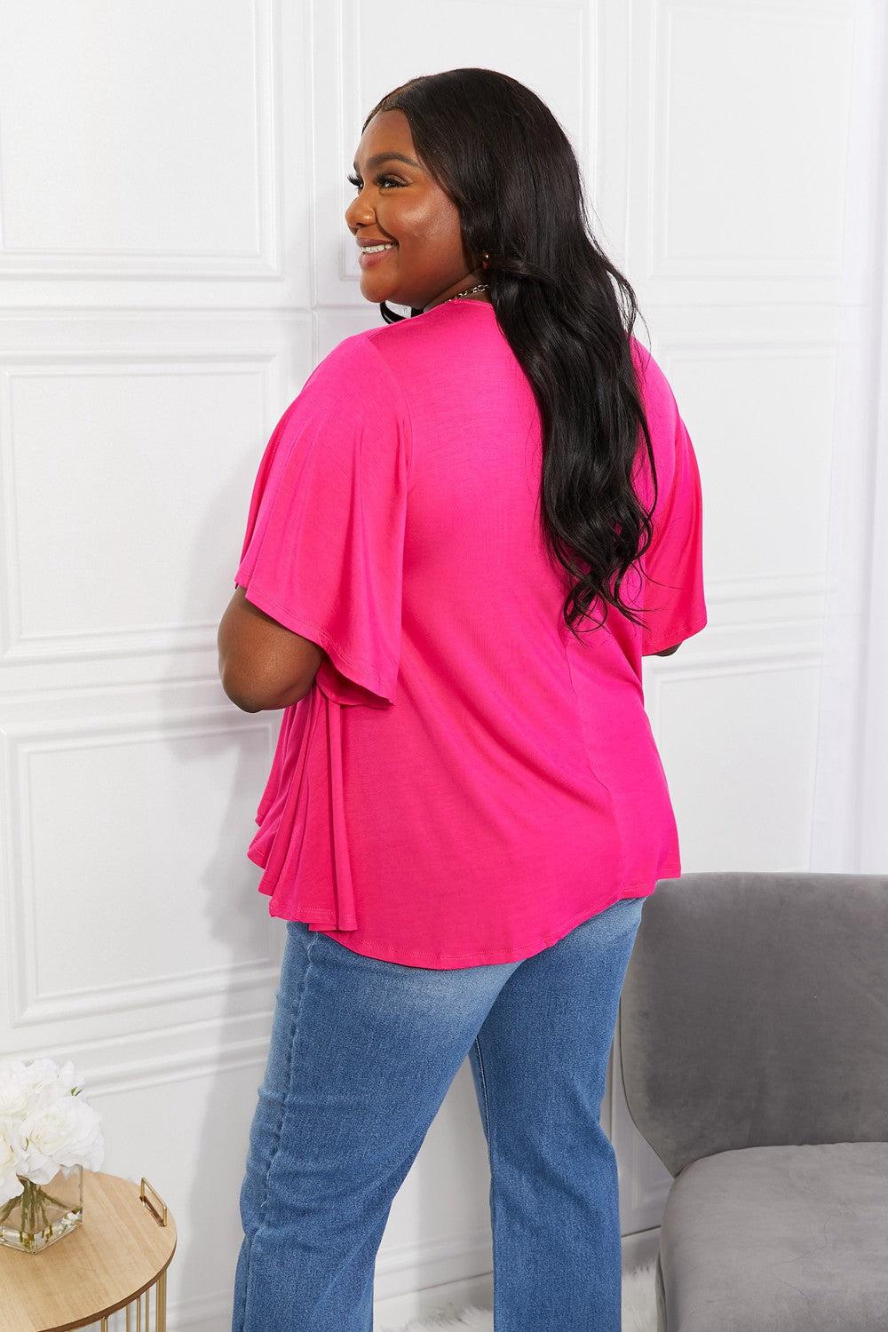 Yelete Full Size More Than Words Flutter Sleeve Top BLUE ZONE PLANET