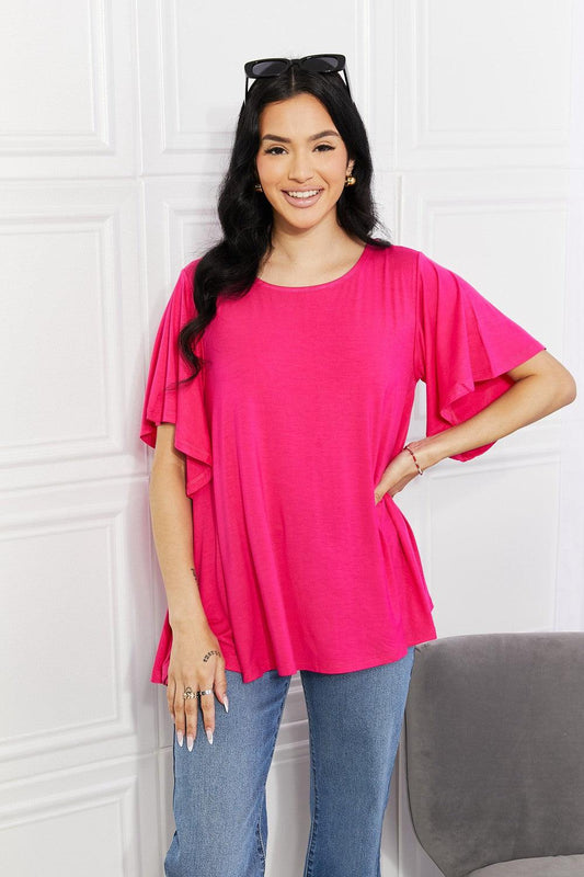 Yelete Full Size More Than Words Flutter Sleeve Top BLUE ZONE PLANET
