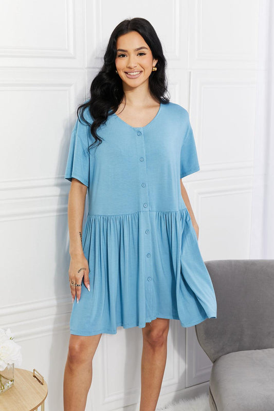 Yelete Full Size Oh Sweet Spring Button Up Flare Dress-TOPS / DRESSES-[Adult]-[Female]-Sky Blue-S-2022 Online Blue Zone Planet