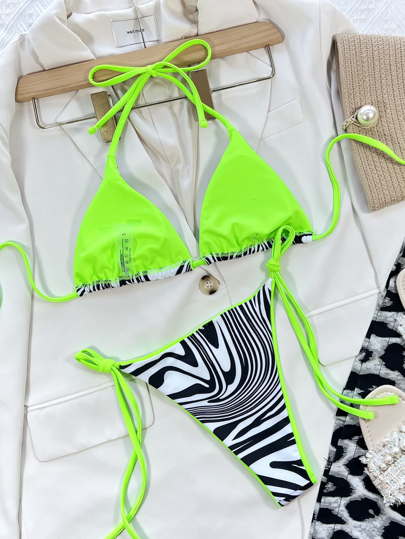 Zebra Print Halter Neck Bikini Set BLUE ZONE PLANET