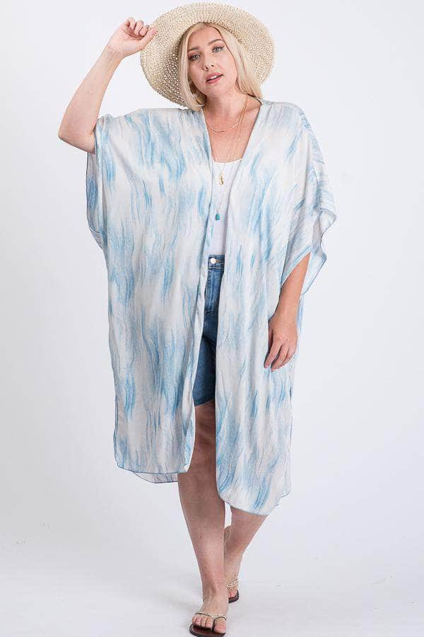 Zebra Print Short Sleeve Maxi Kimono Blue Zone Planet