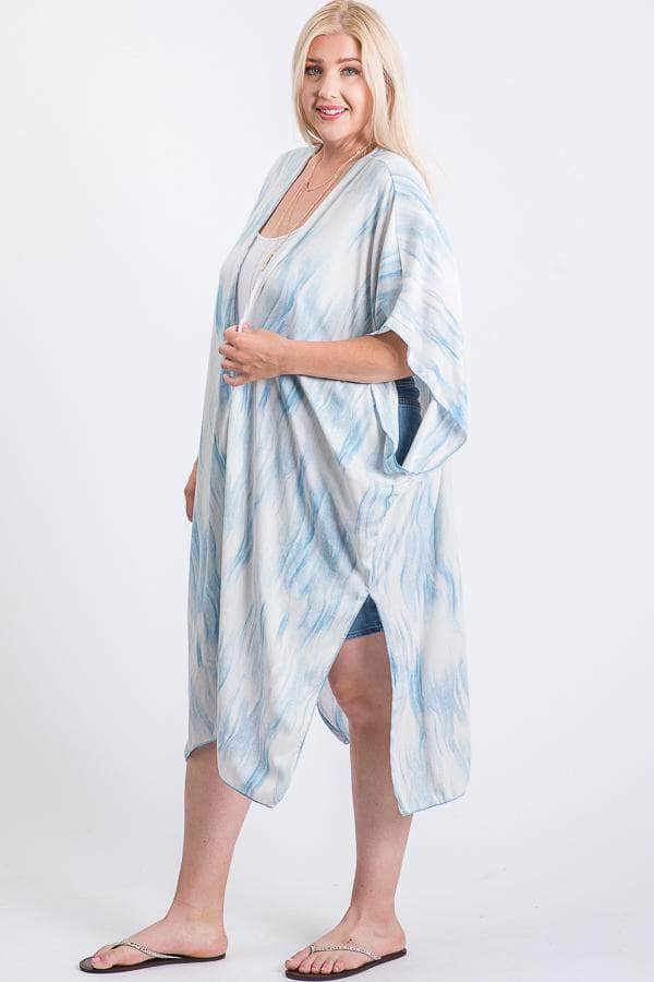 Zebra Print Short Sleeve Maxi Kimono Blue Zone Planet