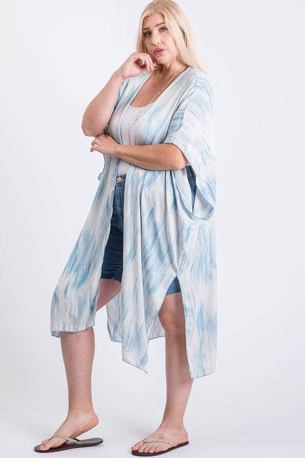 Zebra Print Short Sleeve Maxi Kimono Blue Zone Planet