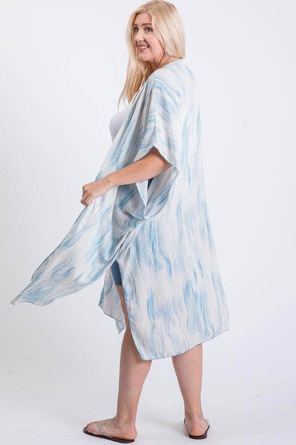 Zebra Print Short Sleeve Maxi Kimono Blue Zone Planet