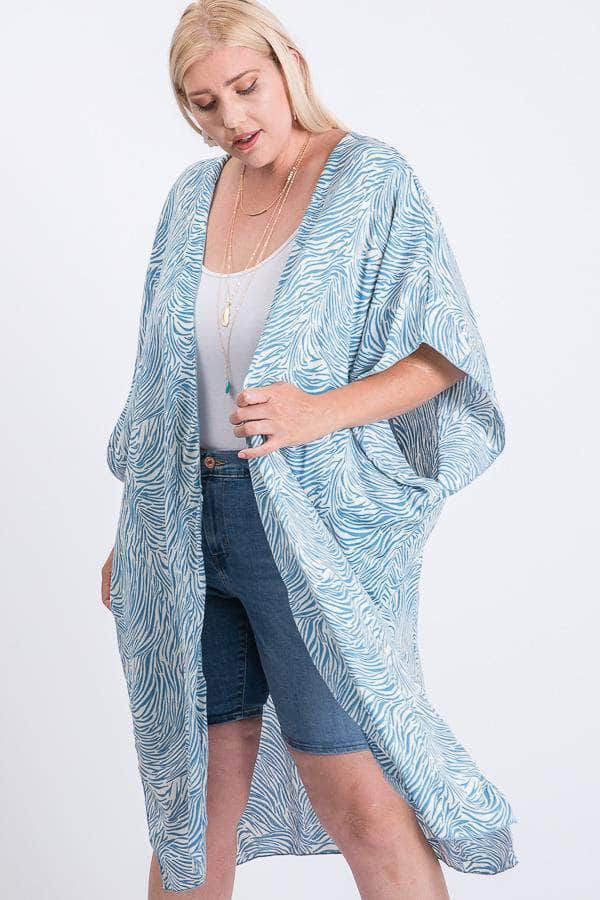 Zebra Print Short Sleeve Maxi Kimono Blue Zone Planet