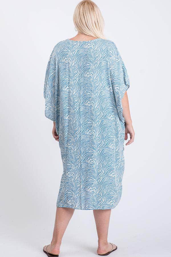 Zebra Print Short Sleeve Maxi Kimono Blue Zone Planet