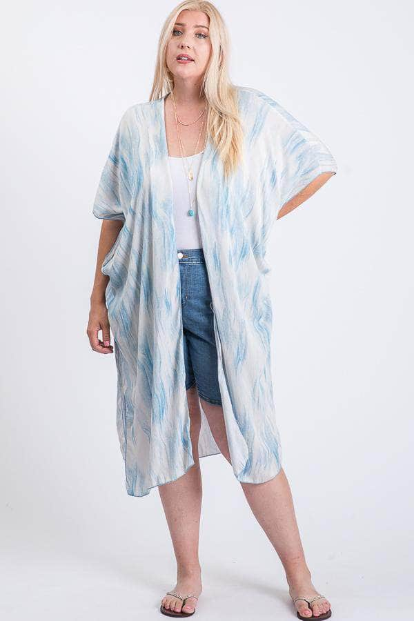 Zebra Print Short Sleeve Maxi Kimono Blue Zone Planet