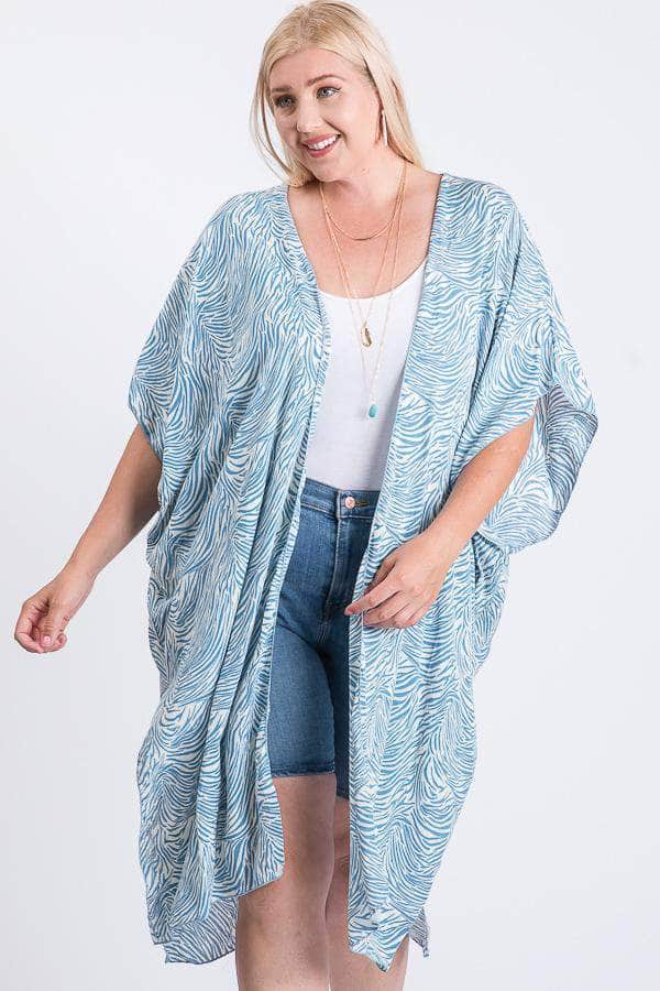 Zebra Print Short Sleeve Maxi Kimono Blue Zone Planet