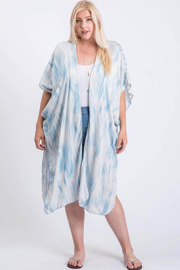 Zebra Print Short Sleeve Maxi Kimono Blue Zone Planet