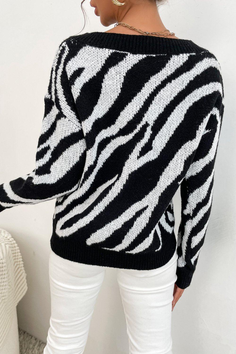 Zebra Print Sweater BLUE ZONE PLANET