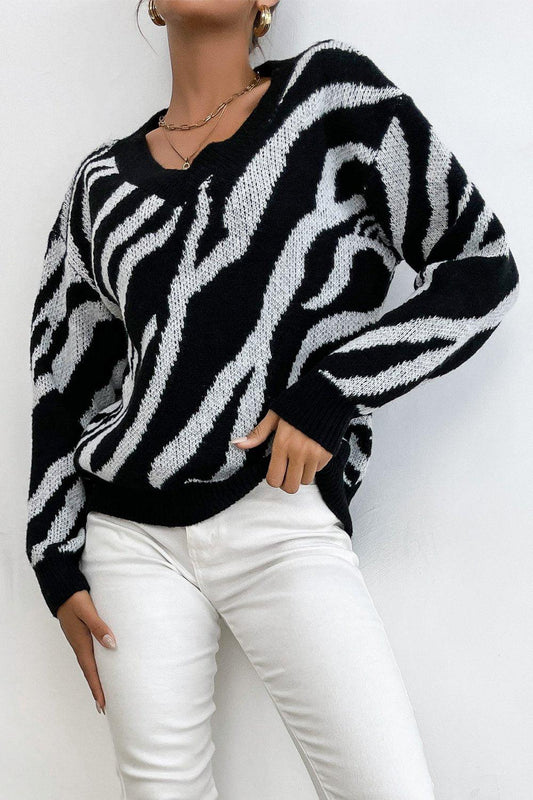 Zebra Print Sweater BLUE ZONE PLANET