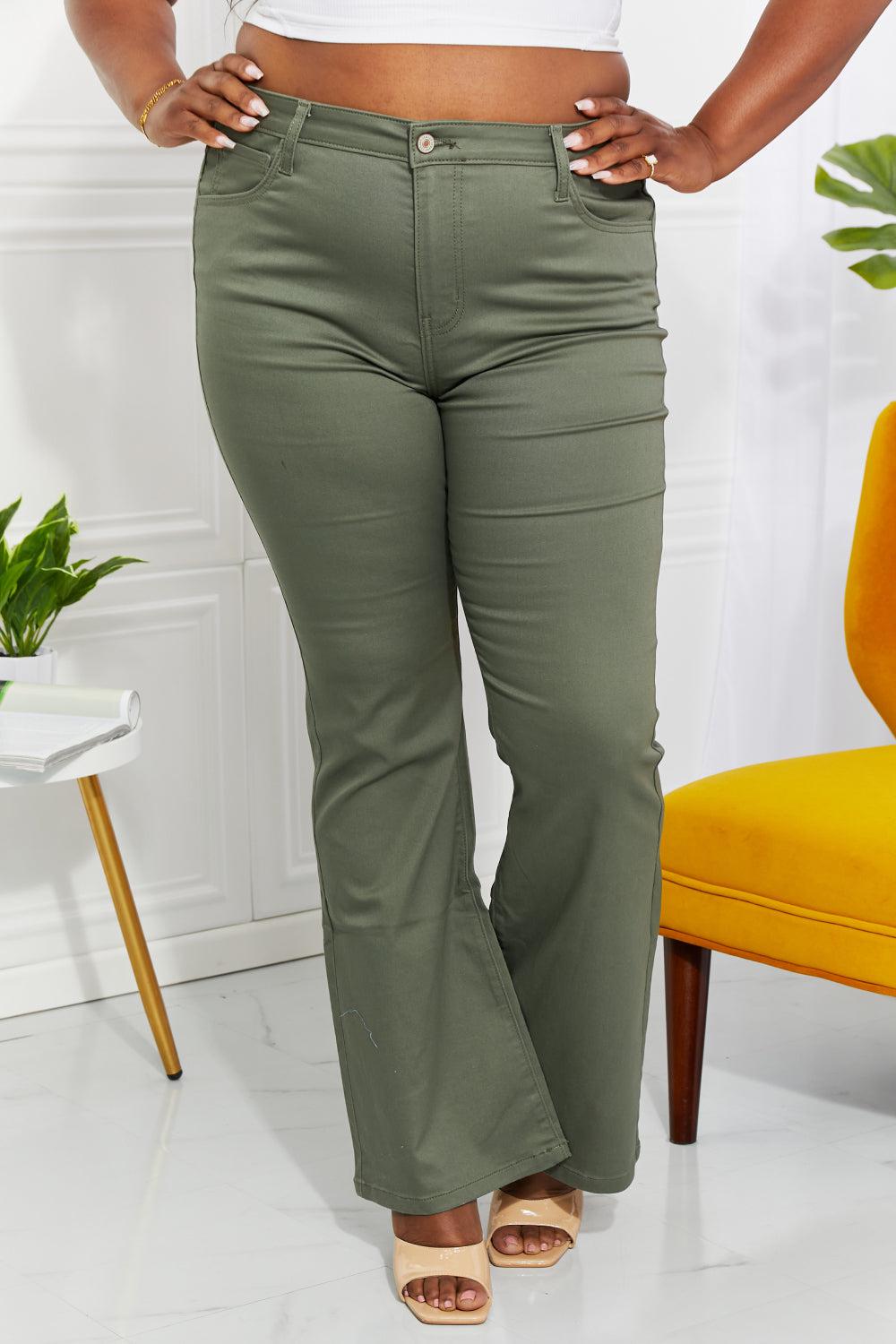 Zenana Clementine Full Size High-Rise Bootcut Jeans in Olive BLUE ZONE PLANET