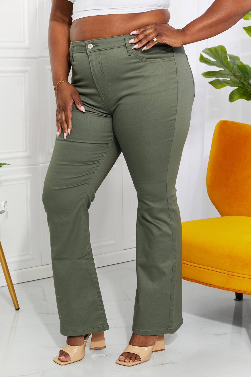 Zenana Clementine Full Size High-Rise Bootcut Jeans in Olive BLUE ZONE PLANET