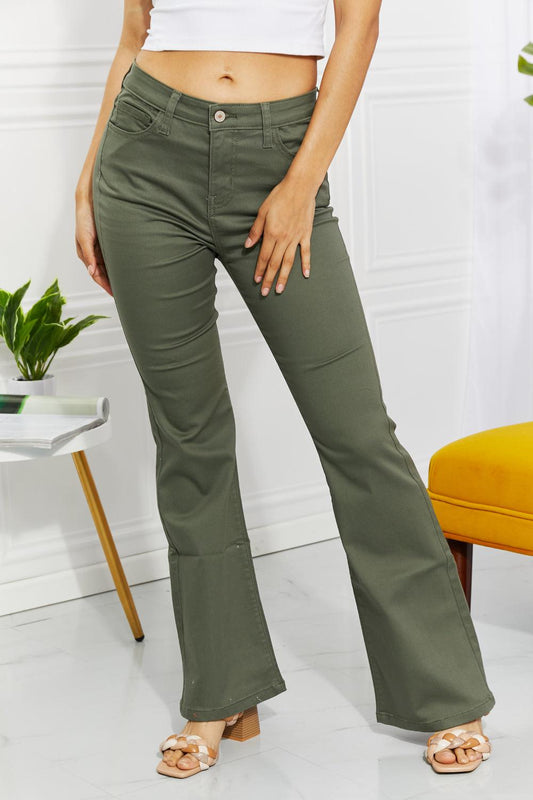 Zenana Clementine Full Size High-Rise Bootcut Jeans in Olive BLUE ZONE PLANET