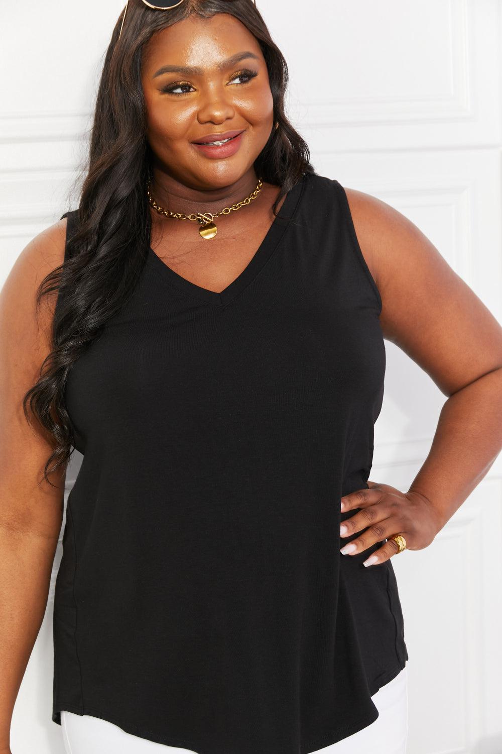 Zenana Full Size Year Round Modal High-Low V-Neck Tank BLUE ZONE PLANET