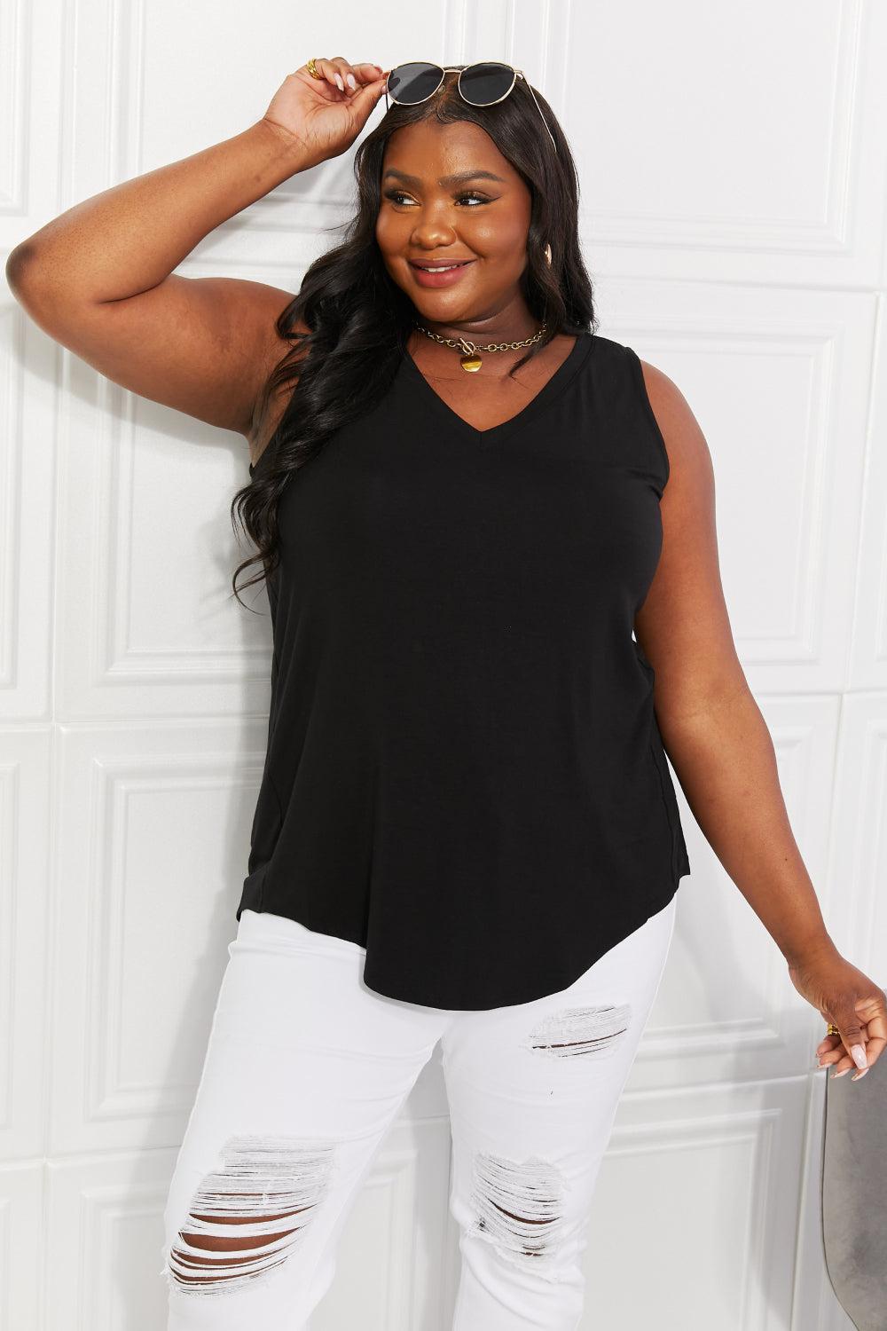 Zenana Full Size Year Round Modal High-Low V-Neck Tank BLUE ZONE PLANET