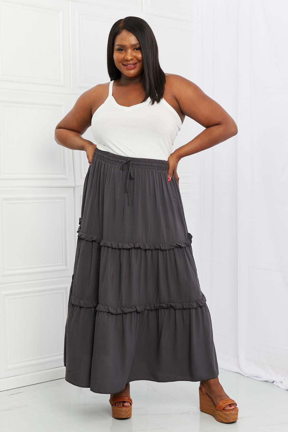 Zenana Summer Days Full Size Ruffled Maxi Skirt in Ash Grey-TOPS / DRESSES-[Adult]-[Female]-2022 Online Blue Zone Planet