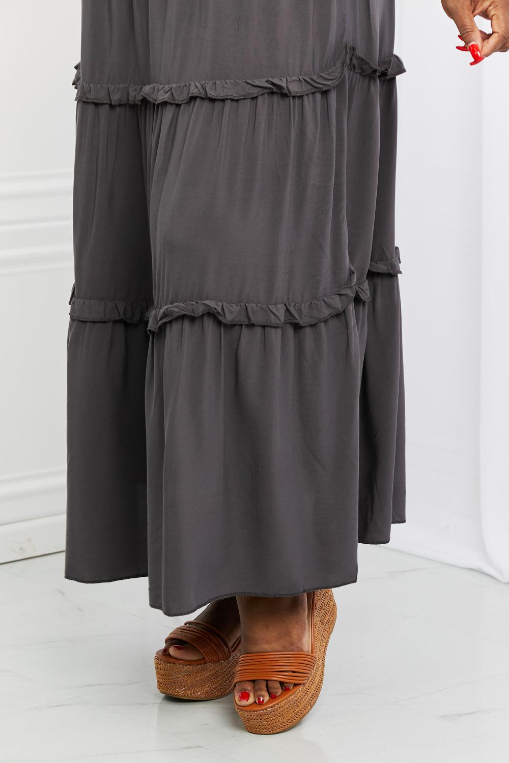 Zenana Summer Days Full Size Ruffled Maxi Skirt in Ash Grey-TOPS / DRESSES-[Adult]-[Female]-2022 Online Blue Zone Planet