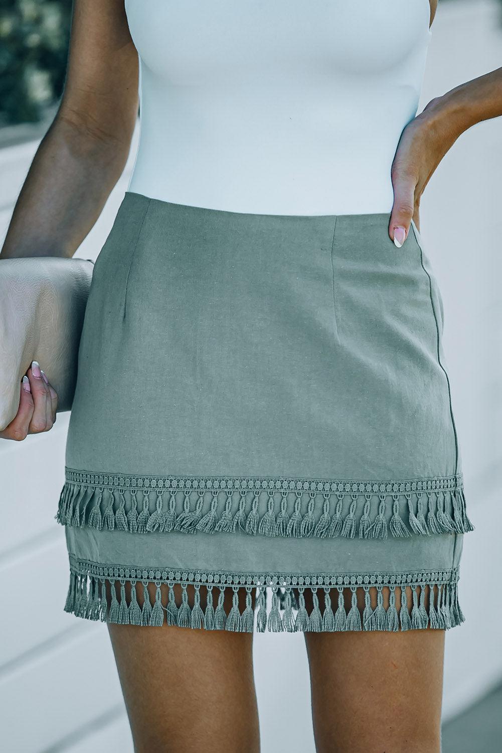 Zip-Back Tassel Hem Mini Skirt BLUE ZONE PLANET