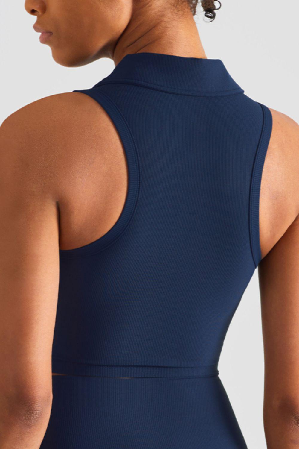 Zip Up Collared Cropped Sports Top-TOPS / DRESSES-[Adult]-[Female]-2022 Online Blue Zone Planet