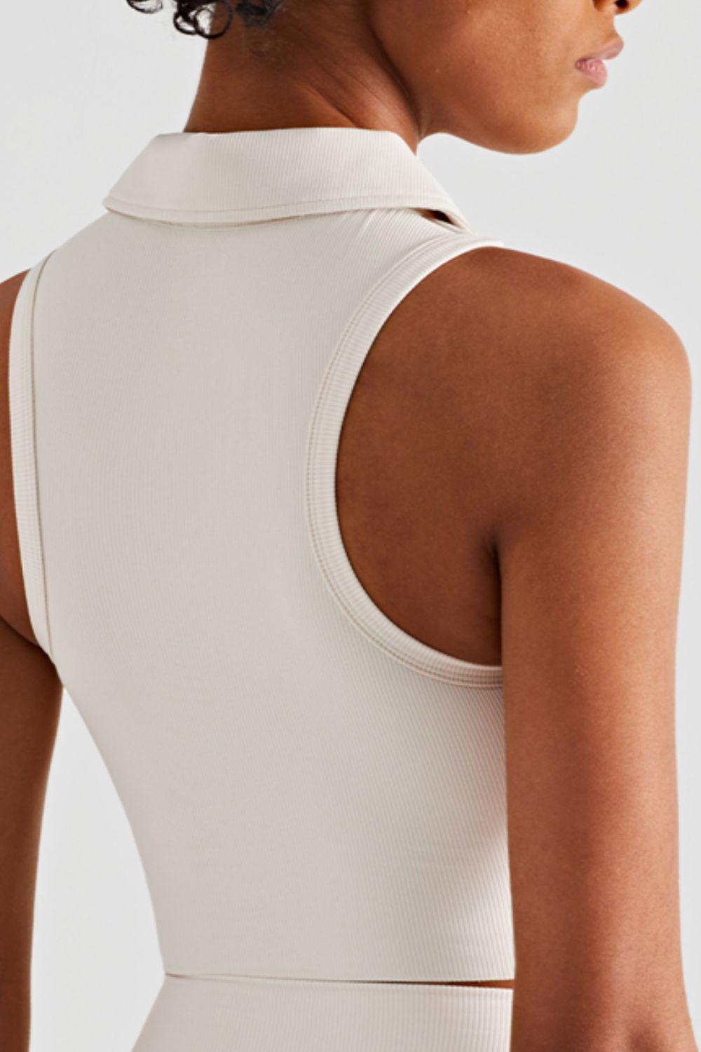 Zip Up Collared Cropped Sports Top-TOPS / DRESSES-[Adult]-[Female]-2022 Online Blue Zone Planet