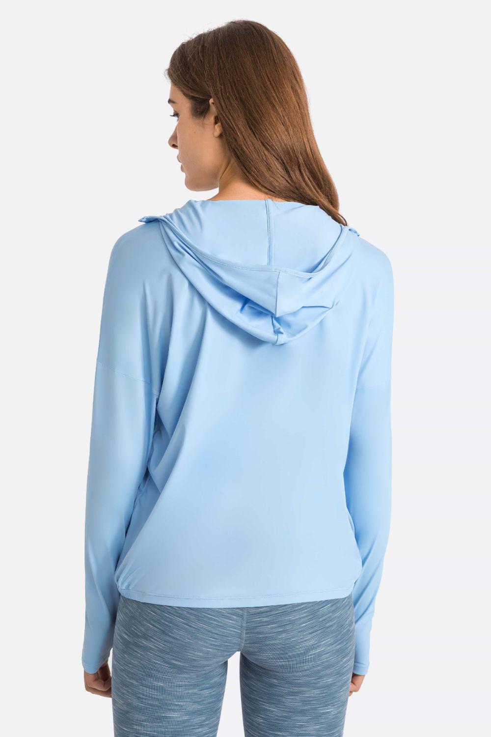 Zip Up Dropped Shoulder Hooded Sports Jacket-TOPS / DRESSES-[Adult]-[Female]-2022 Online Blue Zone Planet