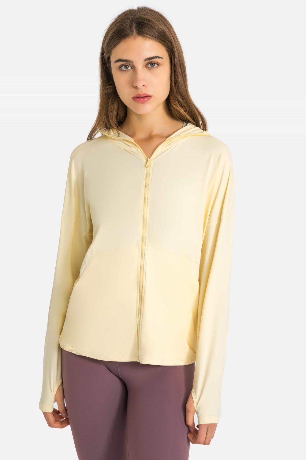 Zip Up Dropped Shoulder Hooded Sports Jacket-TOPS / DRESSES-[Adult]-[Female]-Yellow-S-2022 Online Blue Zone Planet