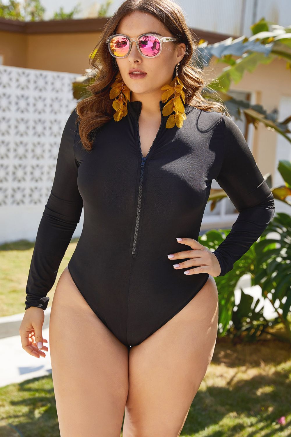 Zip Up Long Sleeve One-Piece Swimsuit BLUE ZONE PLANET