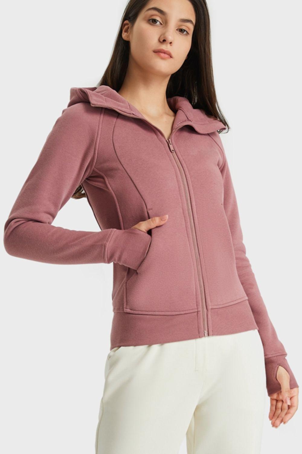 Zip Up Seam Detail Hooded Sports Jacket-TOPS / DRESSES-[Adult]-[Female]-Blue Zone Planet