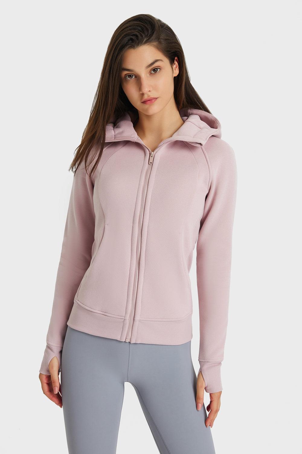 Zip Up Seam Detail Hooded Sports Jacket-TOPS / DRESSES-[Adult]-[Female]-Light Pink-4-Blue Zone Planet