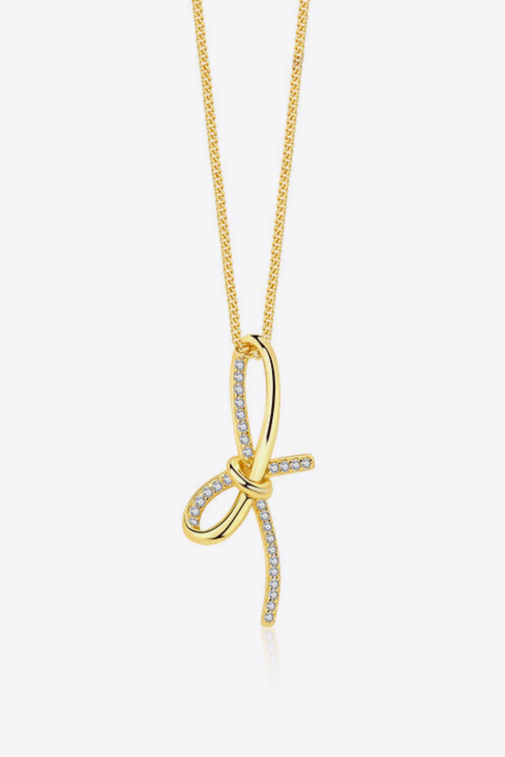 Zircon Bow Pendant Necklace-TOPS / DRESSES-[Adult]-[Female]-Gold-One Size-2022 Online Blue Zone Planet
