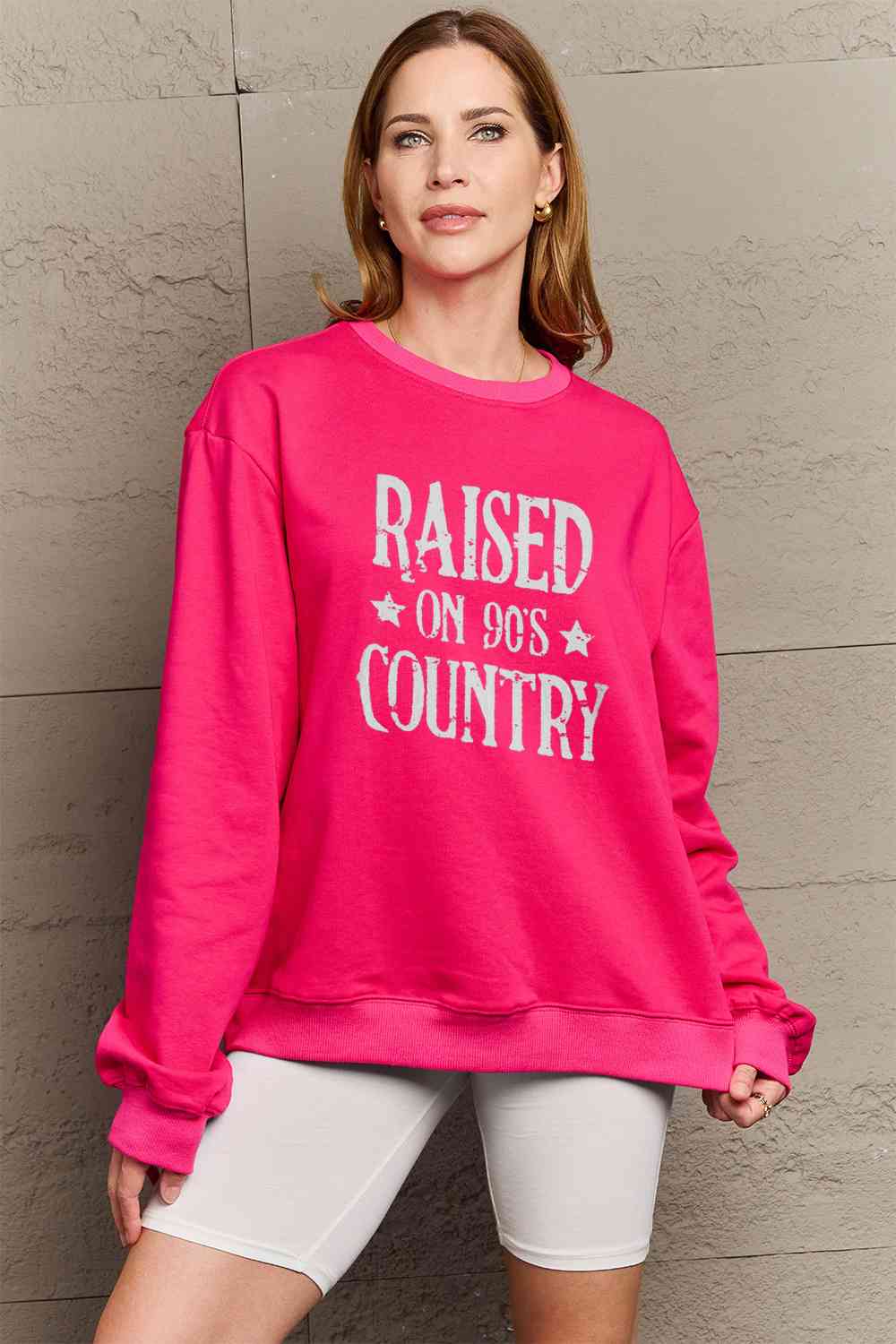 Simply Love Full Size RAISED ON 90'S COUNTRY Graphic Sweatshirt BLUE ZONE PLANET