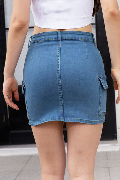 Blue Zone Planet |  High Waist Pocketed Denim Skirt BLUE ZONE PLANET