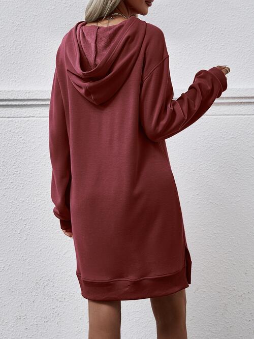 Slit Long Sleeve Hooded Dress with Pocket BLUE ZONE PLANET