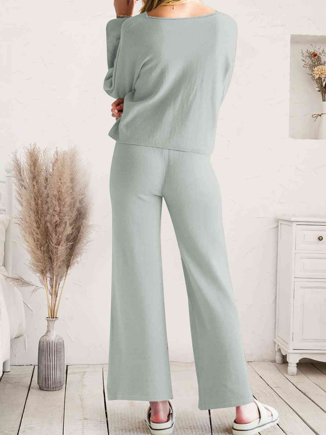 Long Sleeve Lounge Top and Drawstring Pants Set BLUE ZONE PLANET