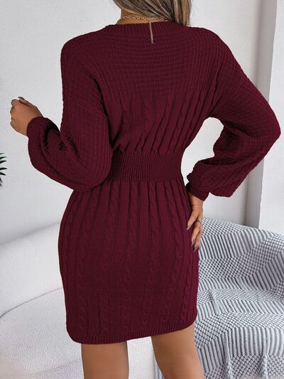 Cable-Knit Cutout Round Neck Slit Sweater BLUE ZONE PLANET