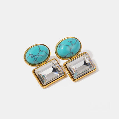 Geometric Stainless Steel Earrings-EARRINGS-[Adult]-[Female]-Turquoise-One Size-2022 Online Blue Zone Planet