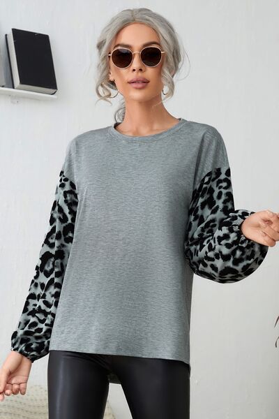 Leopard Round Neck Dropped Shoulder T-Shirt BLUE ZONE PLANET