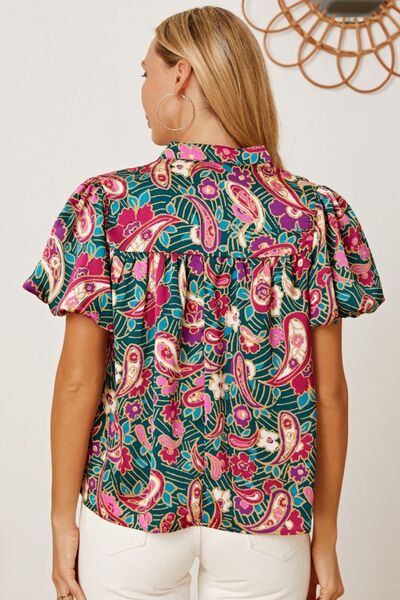 Floral Collared Neck Short Sleeve Blouse Trendsi