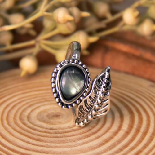 Alloy Moonstone Leaf Bypass Ring BLUE ZONE PLANET