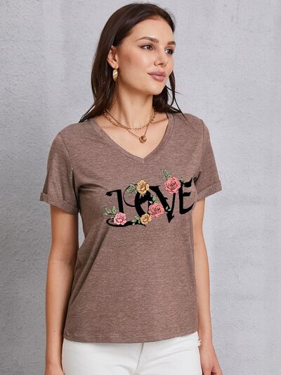 Blue Zone Planet |  LOVE V-Neck Short Sleeve T-Shirt BLUE ZONE PLANET