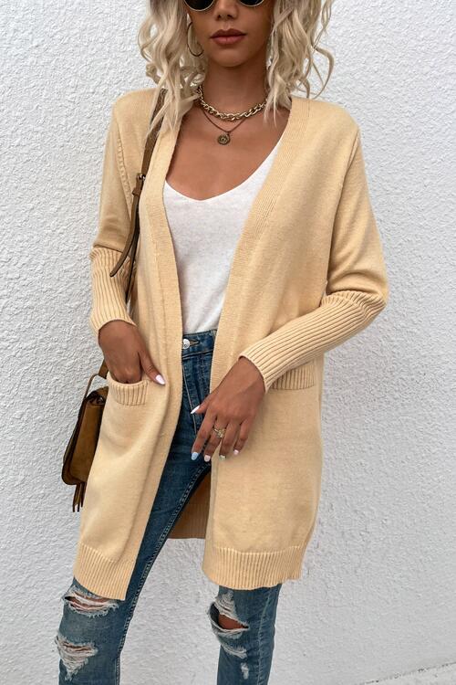 Open Front Long Sleeve Cardigan with Pockets BLUE ZONE PLANET