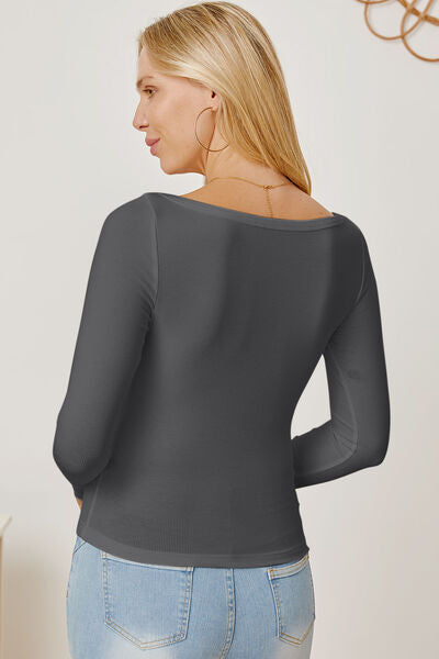 Square Neck Long Sleeve T-Shirt Trendsi