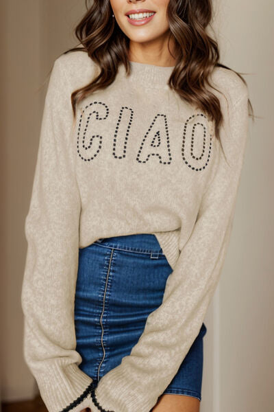 CIAO Round Neck Dropped Shoulder Sweater BLUE ZONE PLANET