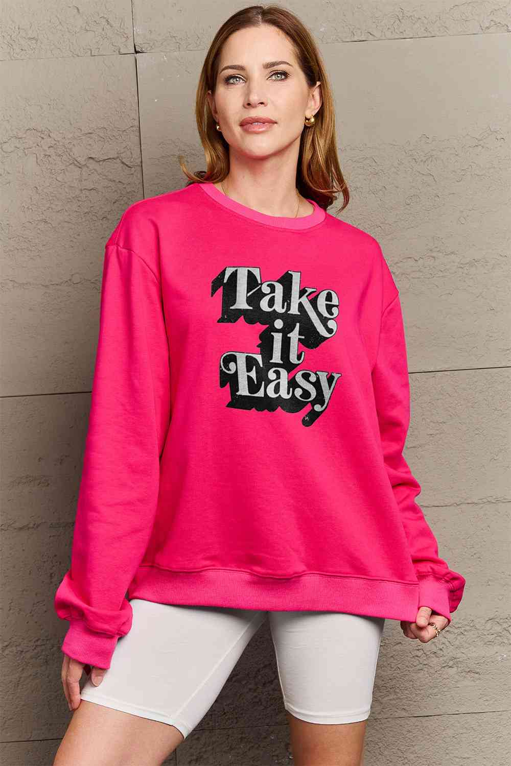 Simply Love Full Size TAKE IT EASY Graphic Sweatshirt BLUE ZONE PLANET