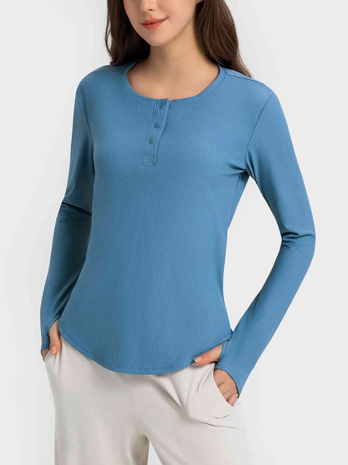 Round Neck Long Sleeve Sport Top BLUE ZONE PLANET